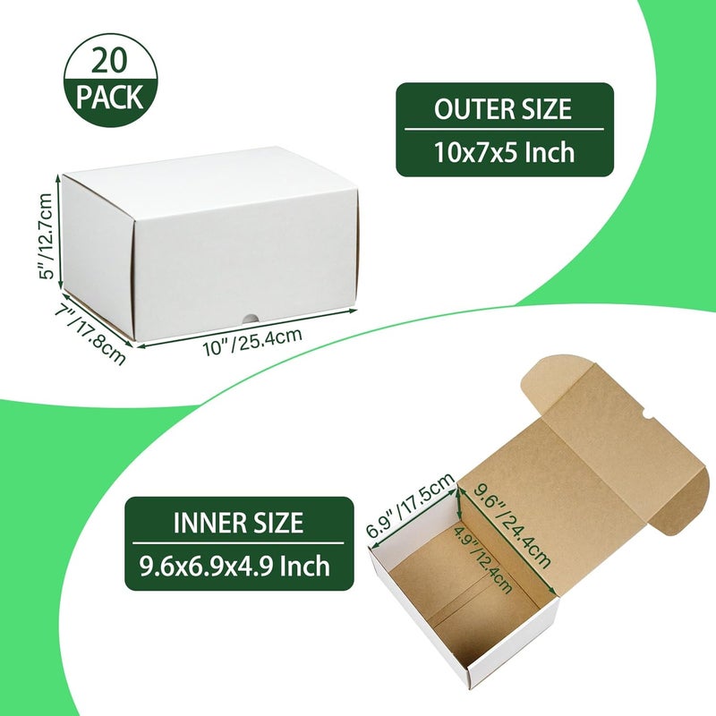 HESESOH 10x7x5 Inches Shipping Boxes Set of 20, White Corrugated Cardboard Box Literature Mailer for Packing Small Business - Image 2